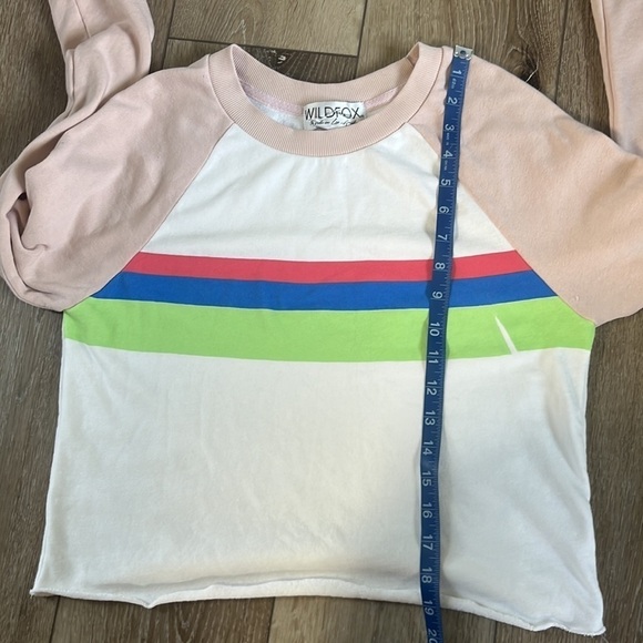 Wildfox Rainbow Striped Cropped Sweatshirt Terry Cloth Inside - Picture 11 of 11